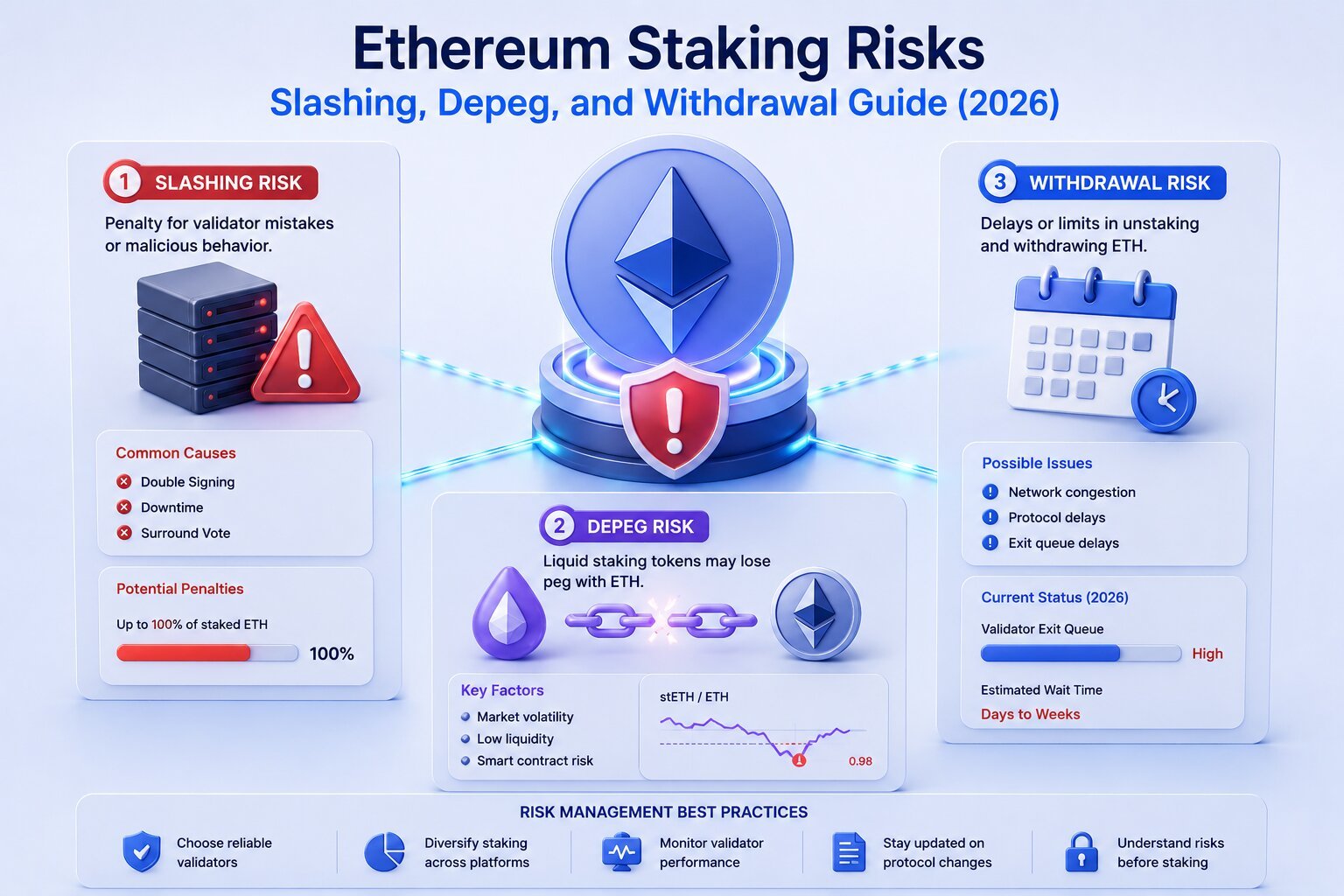 Ethereum Staking Risks – Slashing, Depeg, and Withdrawal Guide (2026)